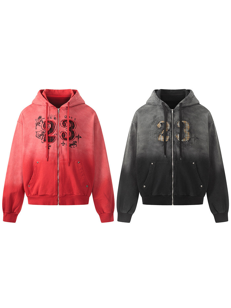 Gradient Wash Zipper Short Length Oversize Hoodie WN24228
