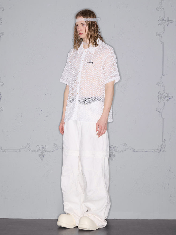 Wave Pattern Lightweight Oversize Short Sleeve Shirt WN17927