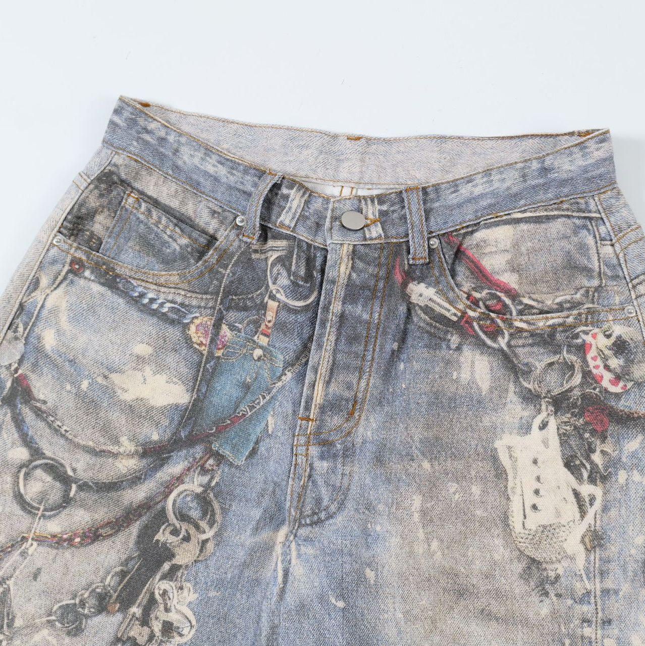 Washed Print Straight Denim Jeans WN12660