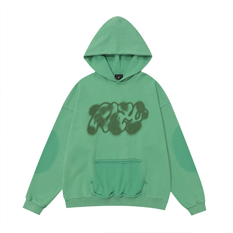 Washed Print Fleece-Lined Oversize Pullover Hoodie WN12419
