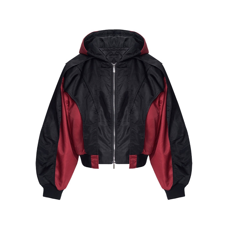 Oversize Structured Patchwork Hooded Short Puffer Jacket WN11706