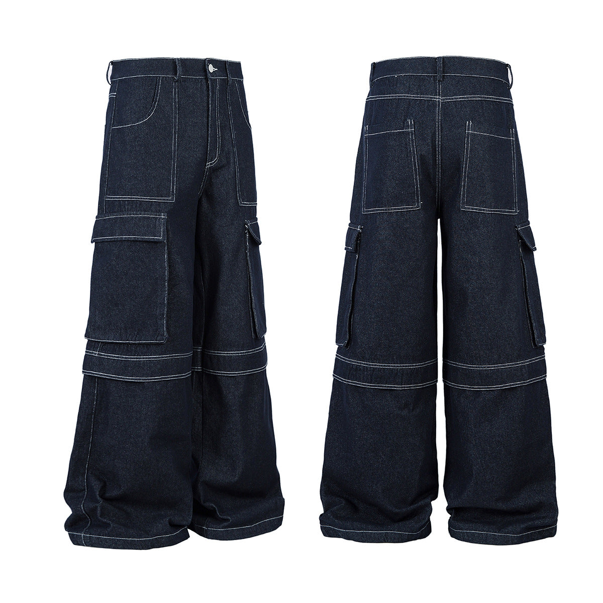 Washed Wide-Leg Cargo Denim Pants WN12733
