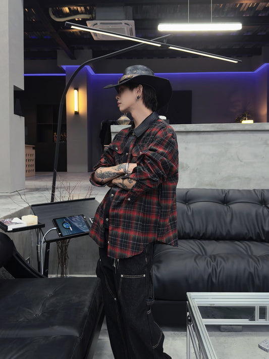 Red-Black Plaid Long Sleeve Shirt WN22957