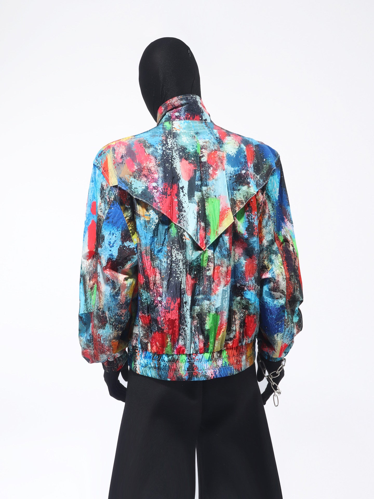 Abstract Paint Standing-Collar Short Jacket WN23717