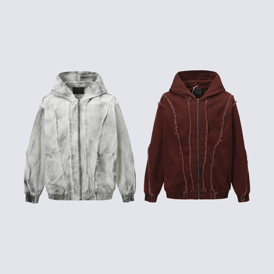 Frayed Damage Hooded Zipper Jacket WN27974