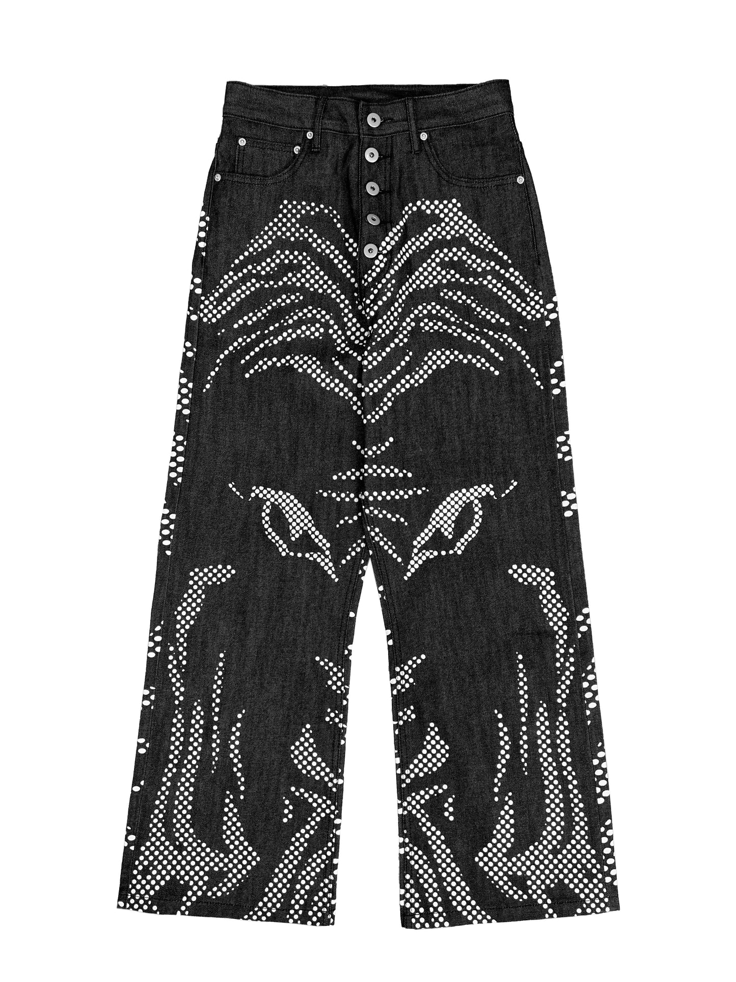 TIGER Dot Print Wide Leg Straight Denim Jeans WN19059