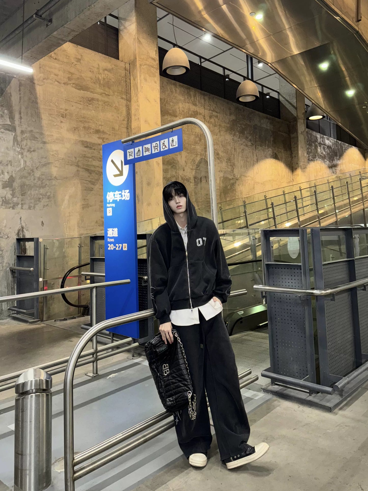 Hand Paint Oversize Zipper Hoodie & Wide-leg Sweatpants Setup WN20729