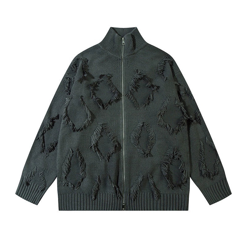 Heavyweight Stand Neck Zipper Knit Cardigan WN8746