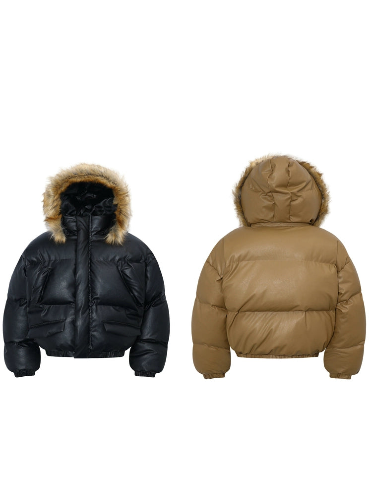 Hooded Fake Fur Plush Padded Jacket WN22191