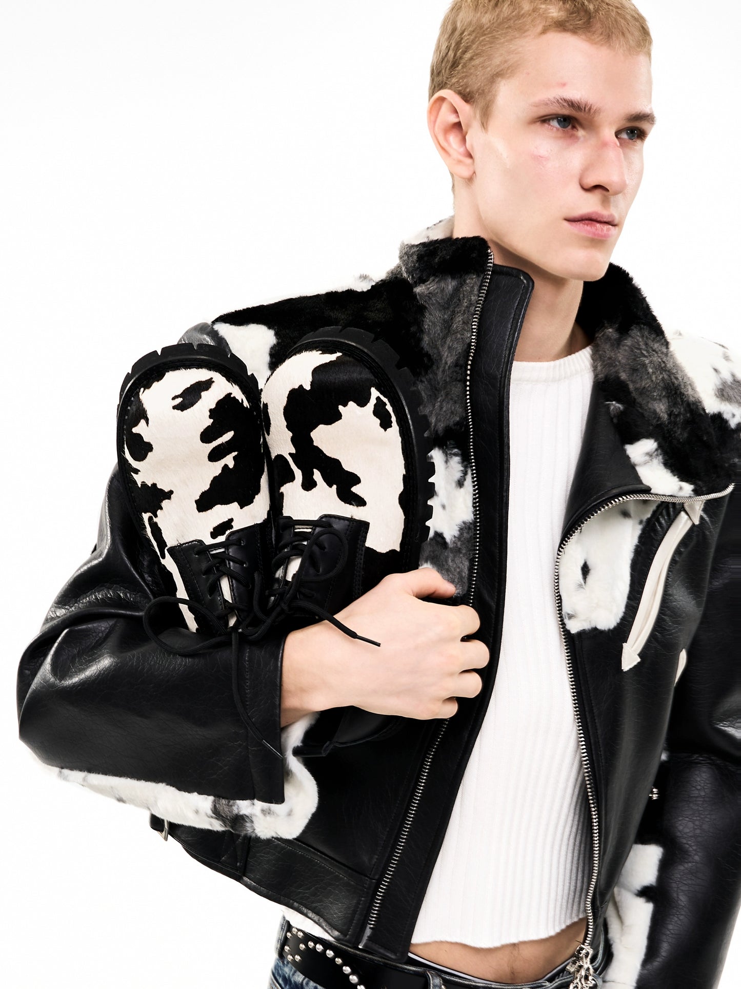 Cow Print Thick Sole Leather Shoes WN21819