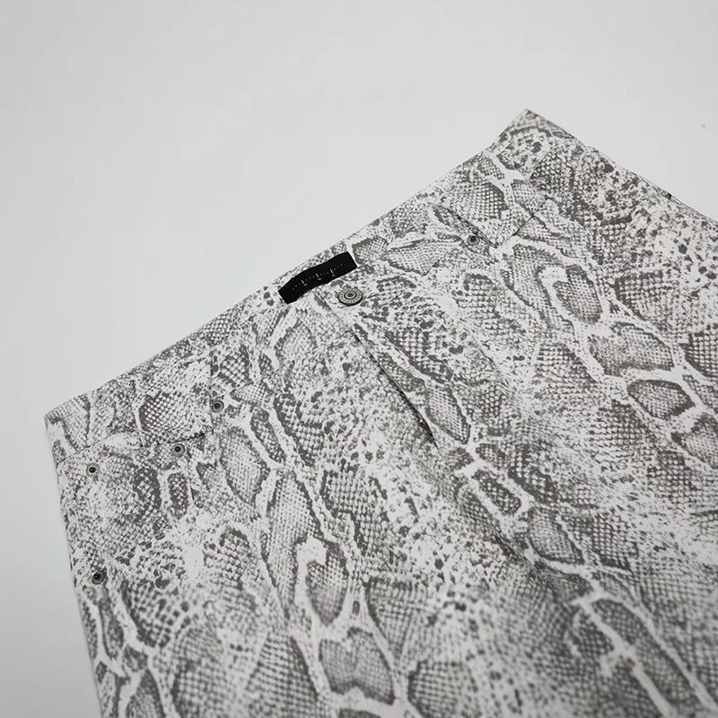 Snake Print Pleats Micro Flare Pants WN18536