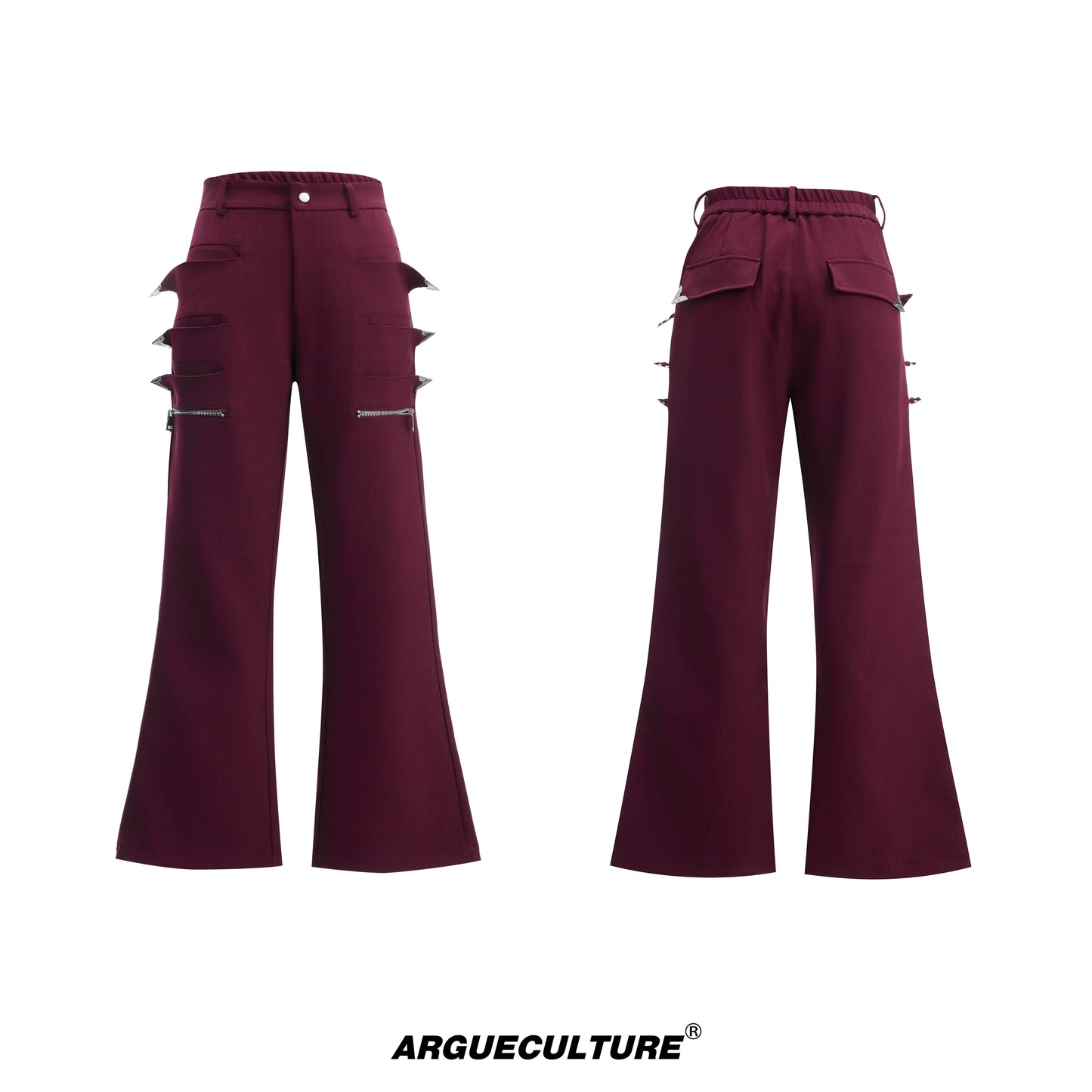 Asymmetrical Metal Zipper Flare Pants WN20682