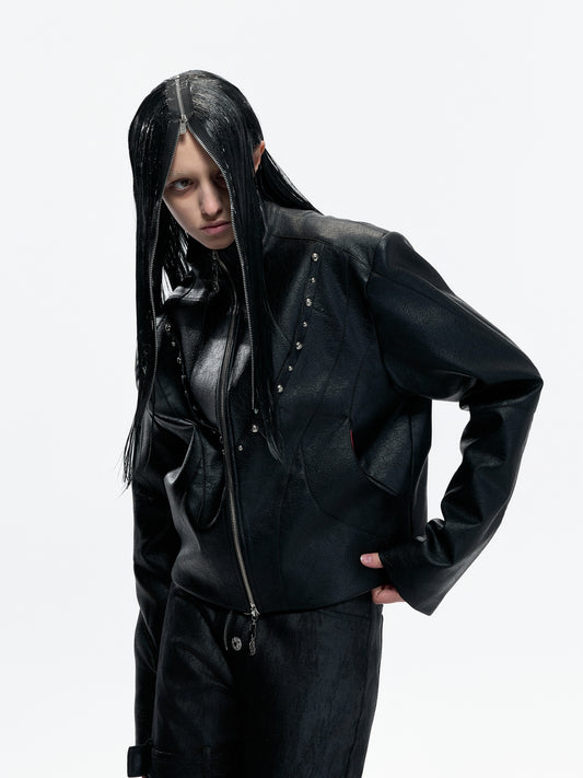 Heavyweight Waxed Rivet Double Zipper Jacket WN23549