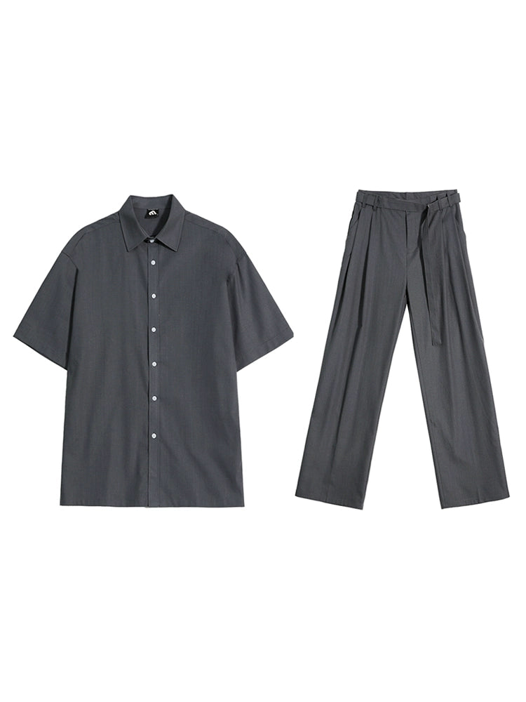 Plain Oversize Short Sleeve Shirt & Straight Pants Setup WN20270