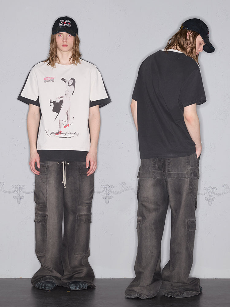 Colorblock Graphic Print Oversize Short Sleeve T-Shirt WN17910