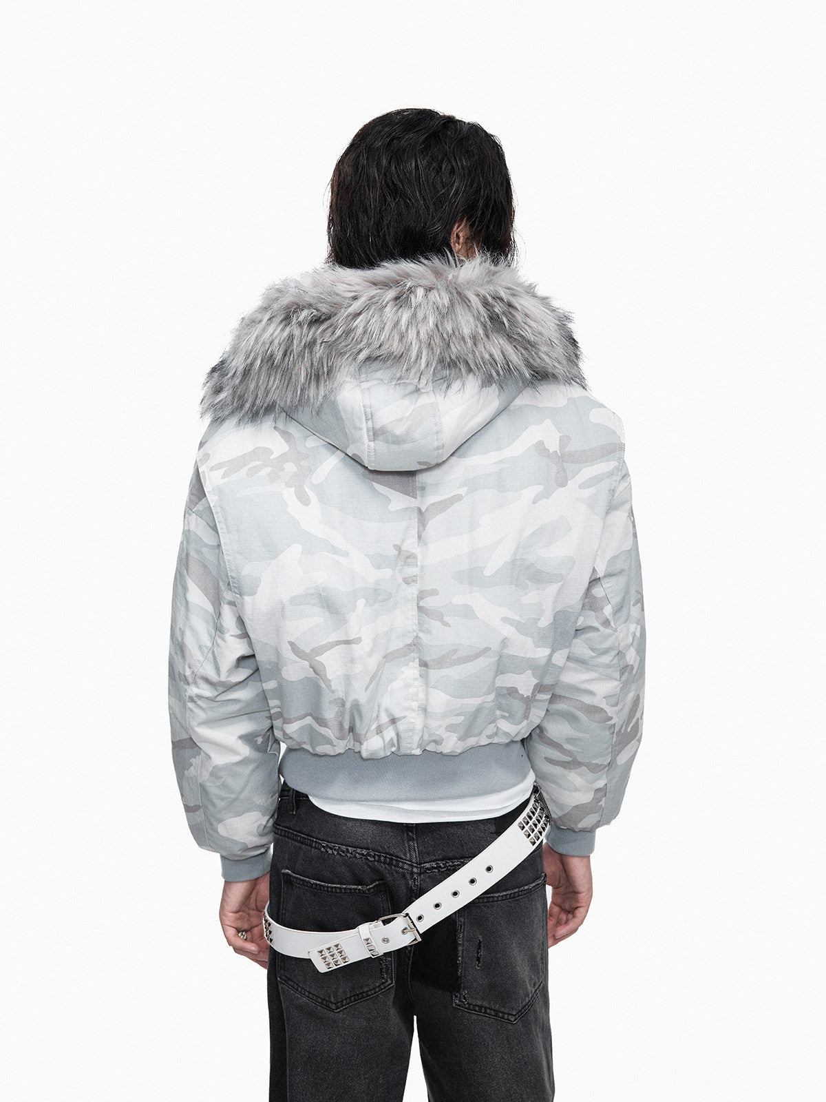 Camouflage Fake Fur Collar Cropped Puffer Jacket WN27364