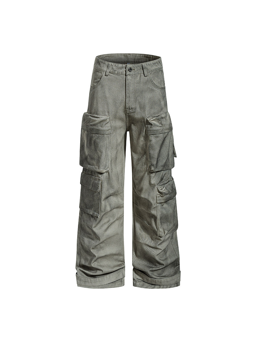 Washed Multi Pocket Wide Leg Cargo Pants WN24176