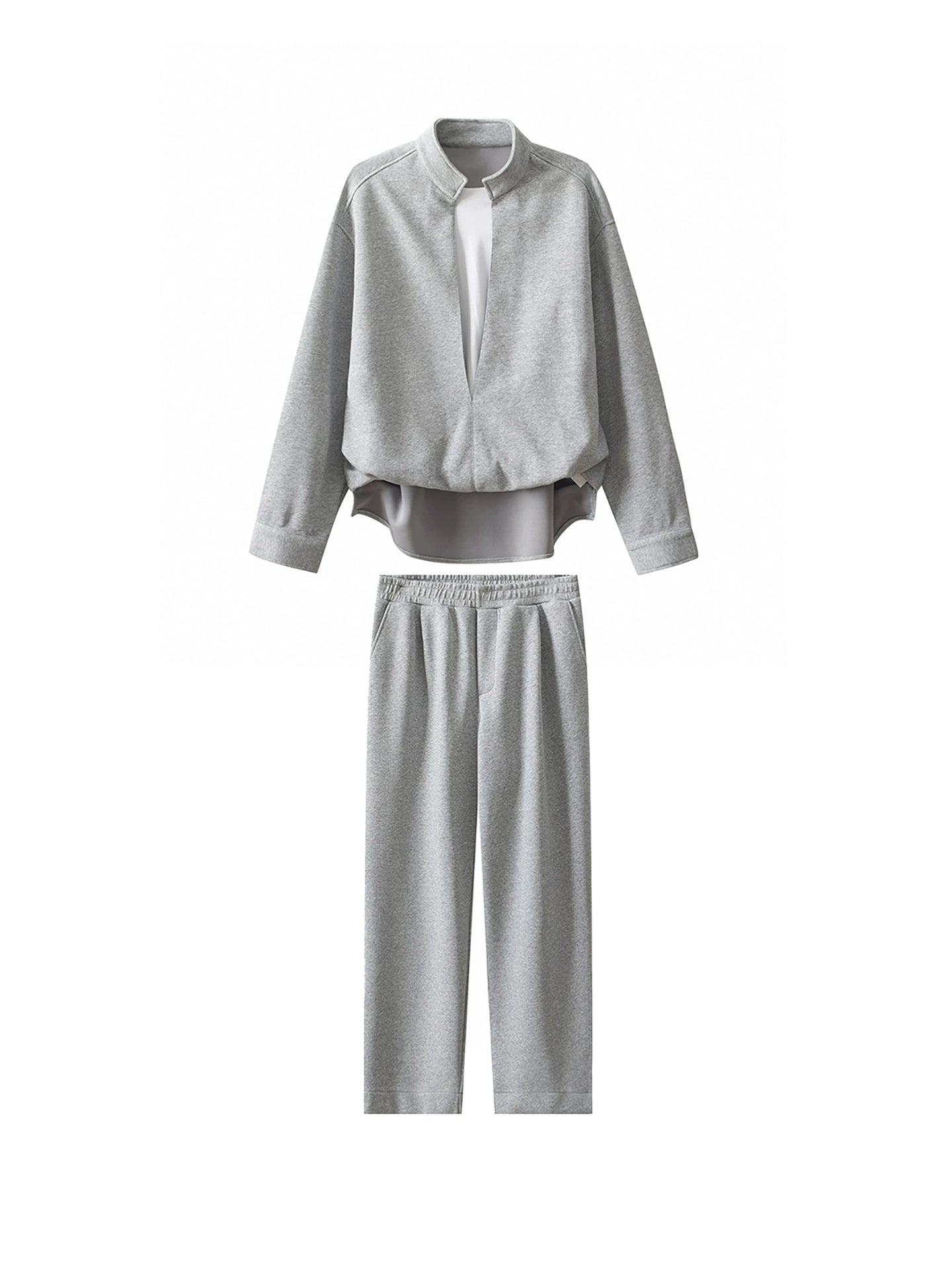 Fake Layered Stand Neck Sweatshirt & Wide Leg Sporty Pants Setup WN21264