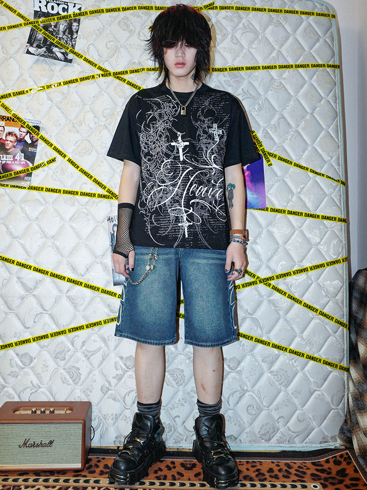 Cross Graphic Print Oversize Short Sleeve T-Shirt WN16065