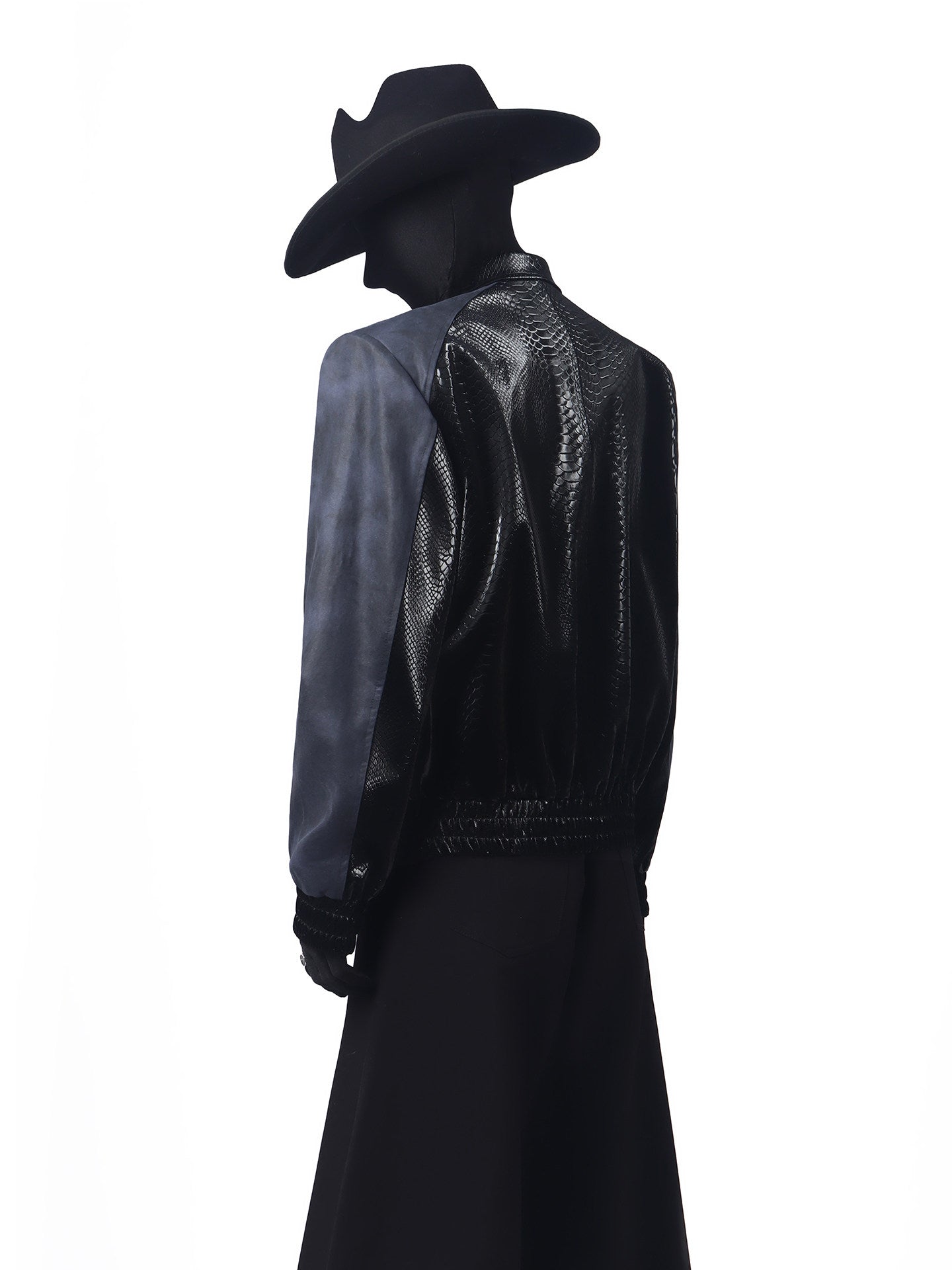 Crocodile Texture Contrast PU Leather Jacket WN23714