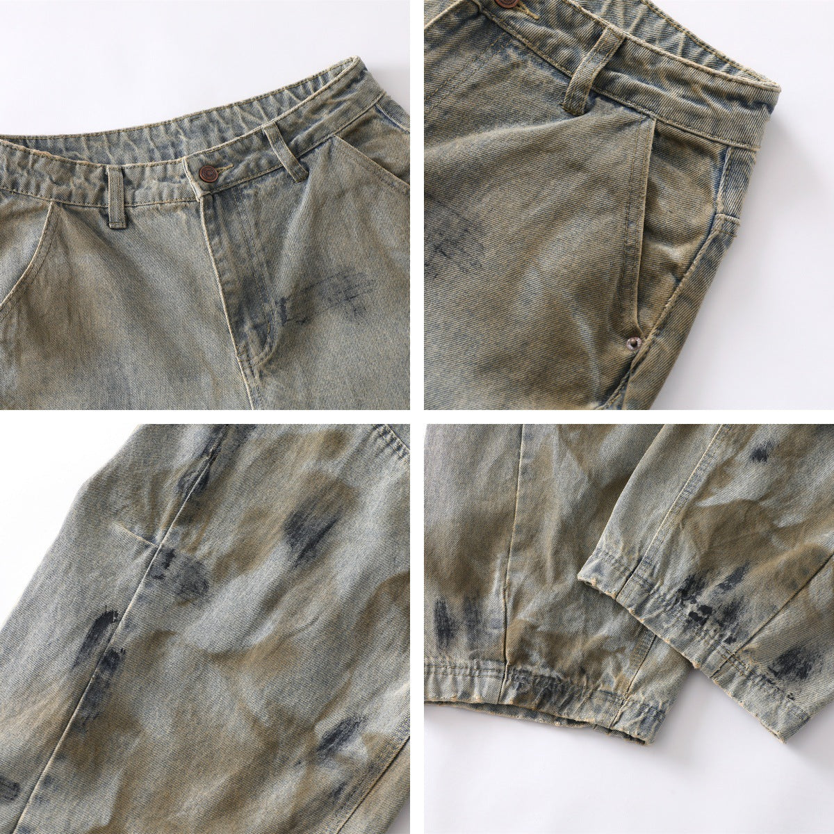 Dirty Wash Curved-Cut Wide-Leg Denim Jeans WN15084