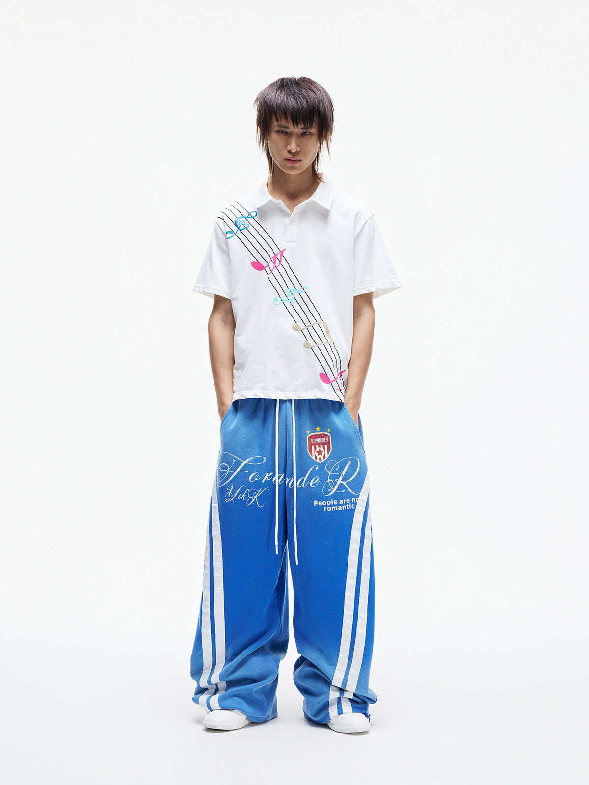 Colorful Music Staff Print Short Sleeve Polo Shirt WN27271