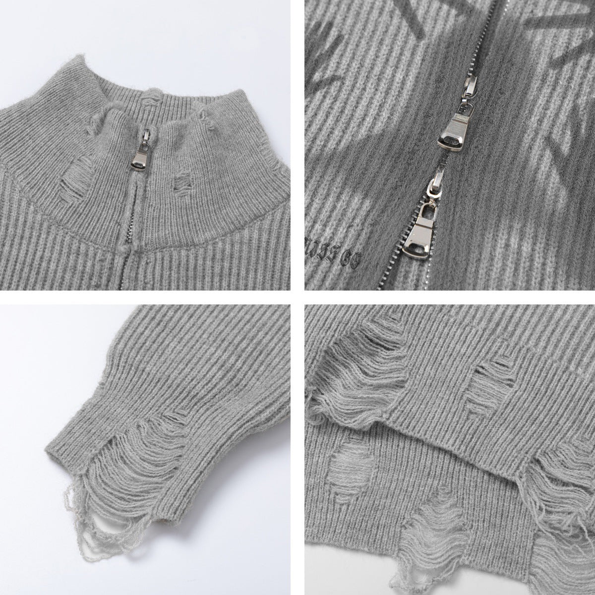 Abstract Print Zipper Knit Cardigan WN11511