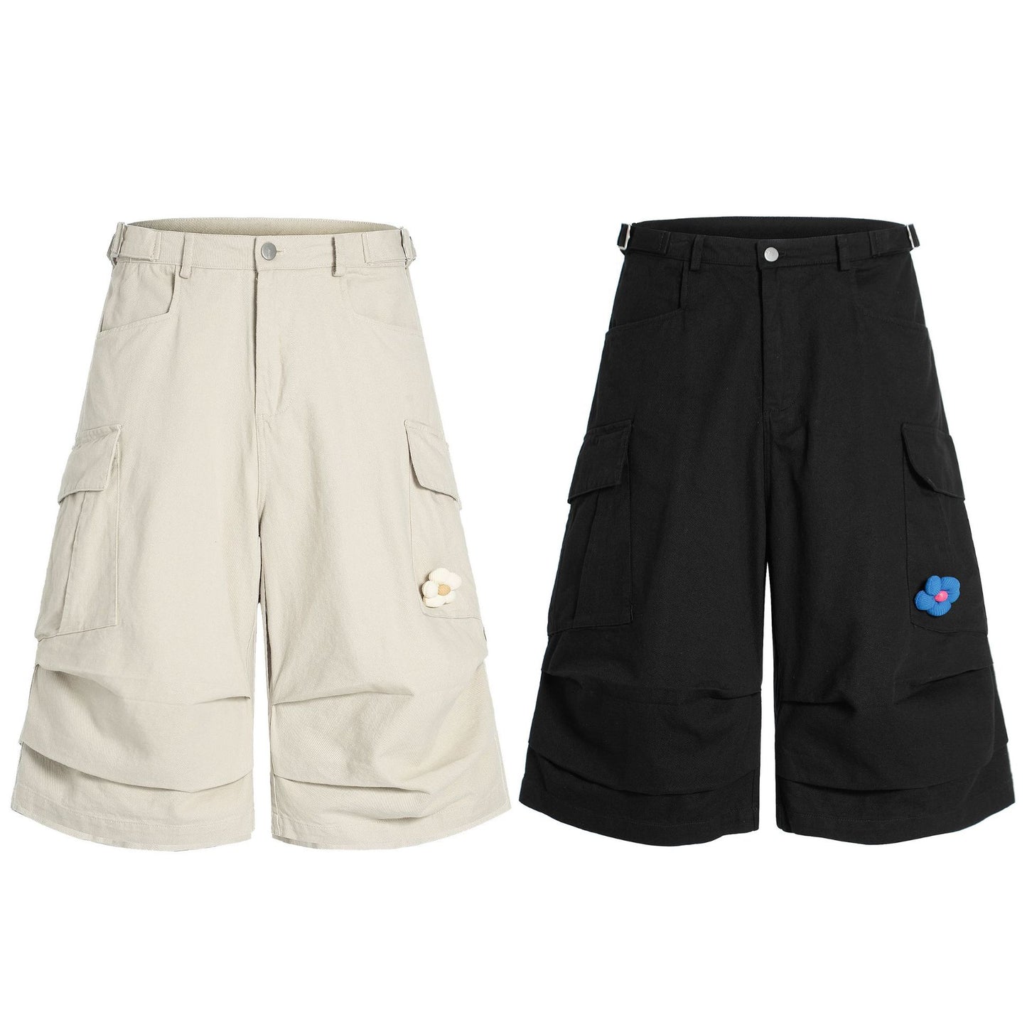 Multi-Pocket Wide Leg Cargo Half Pants WN18574