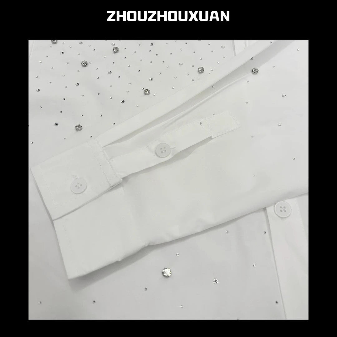 Rhinestone Starry Sky Lightweight Hooded Shirt WN20698