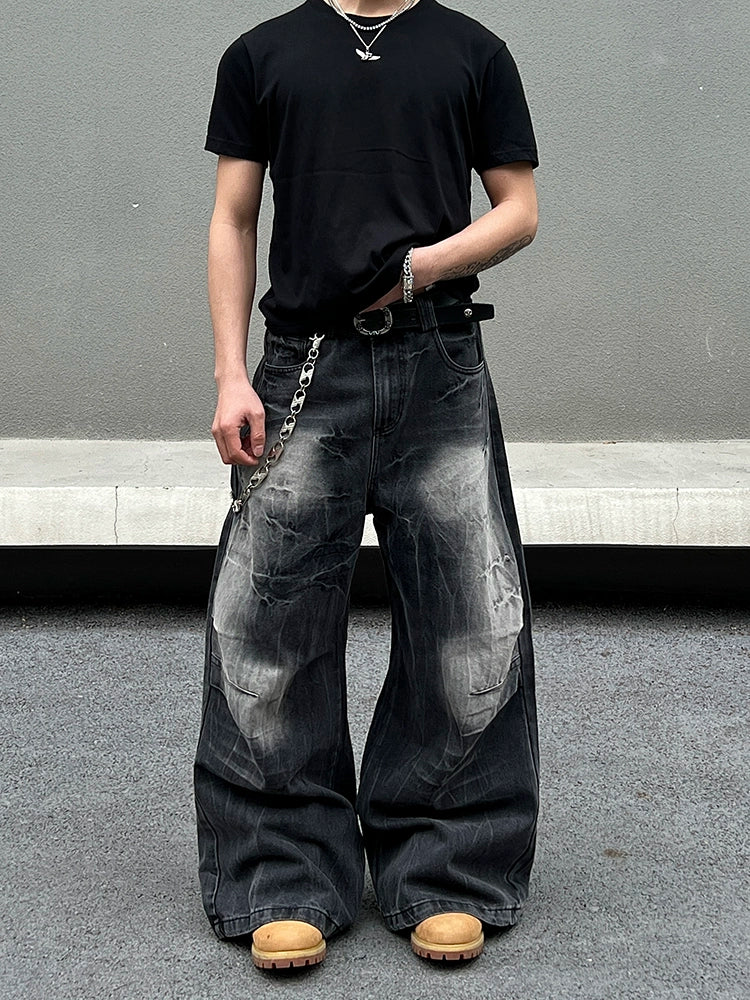Lightning Pattern Baggy Denim Jeans WN19591