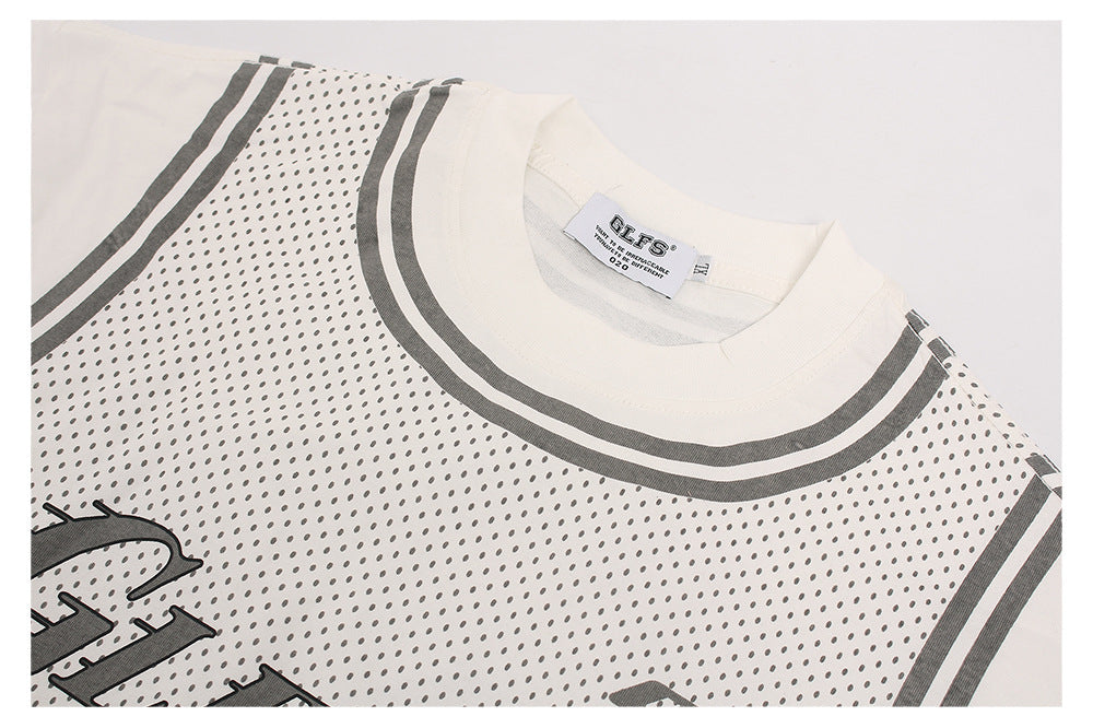 Fake Layered Mesh Number Print Short Sleeve T-Shirt WN26515