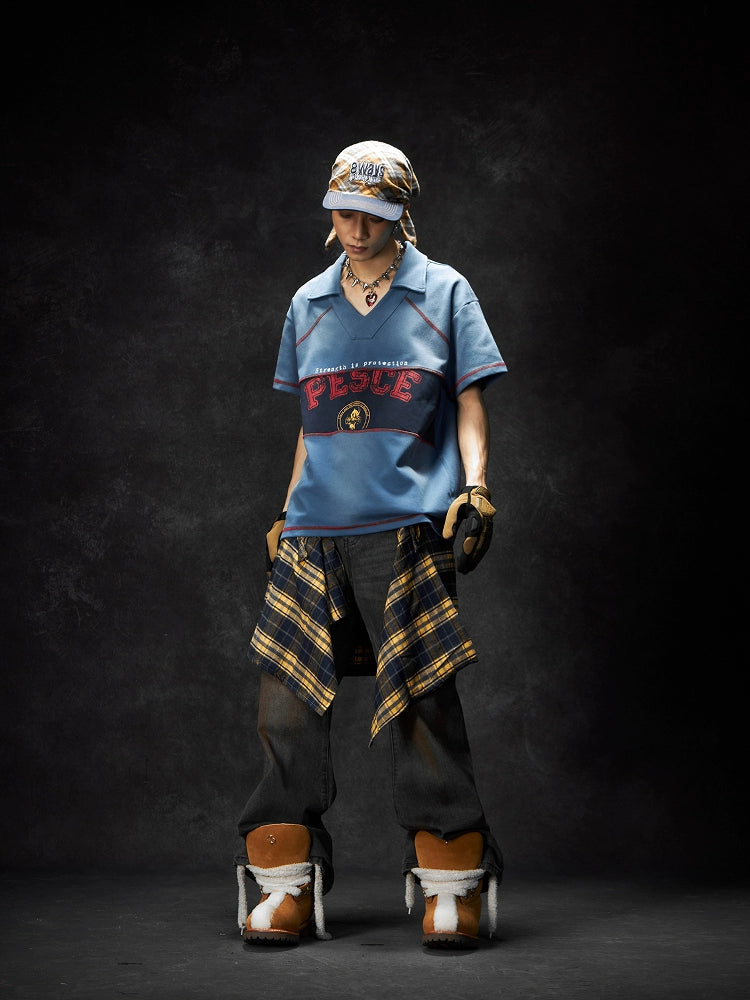 Washed Colorblock Graphic Print Short Sleeve T-Shirt WN18455