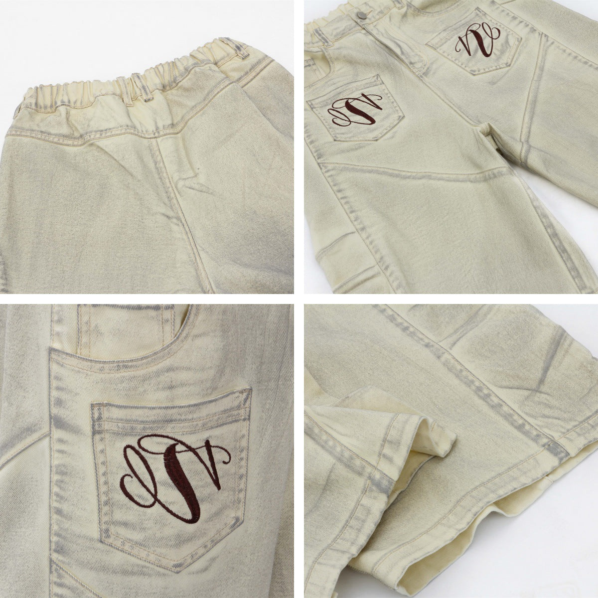 Washed Dirty Elastic Waist Wide Leg Half Pants WN16204