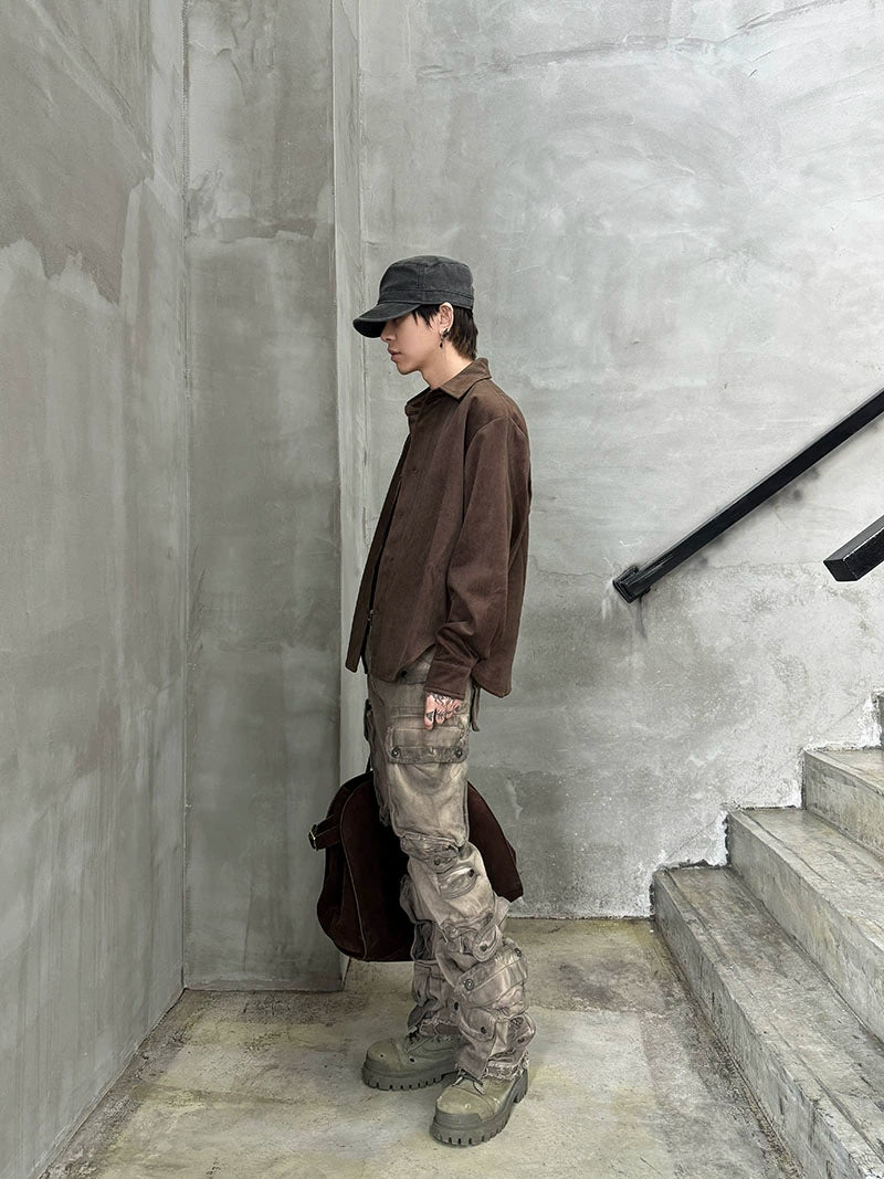 Suede Oversize Long Sleeve Shirt Jacket WN21171