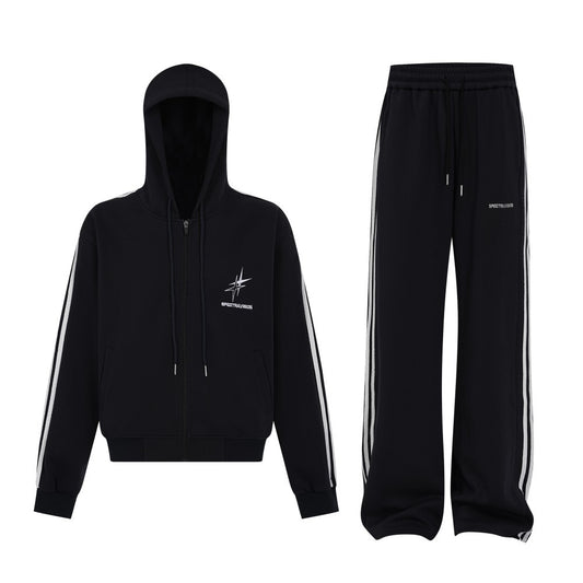 Stripe Zipper Hoodie & Wide Leg Drawstring Sweatpants Setup WN27993