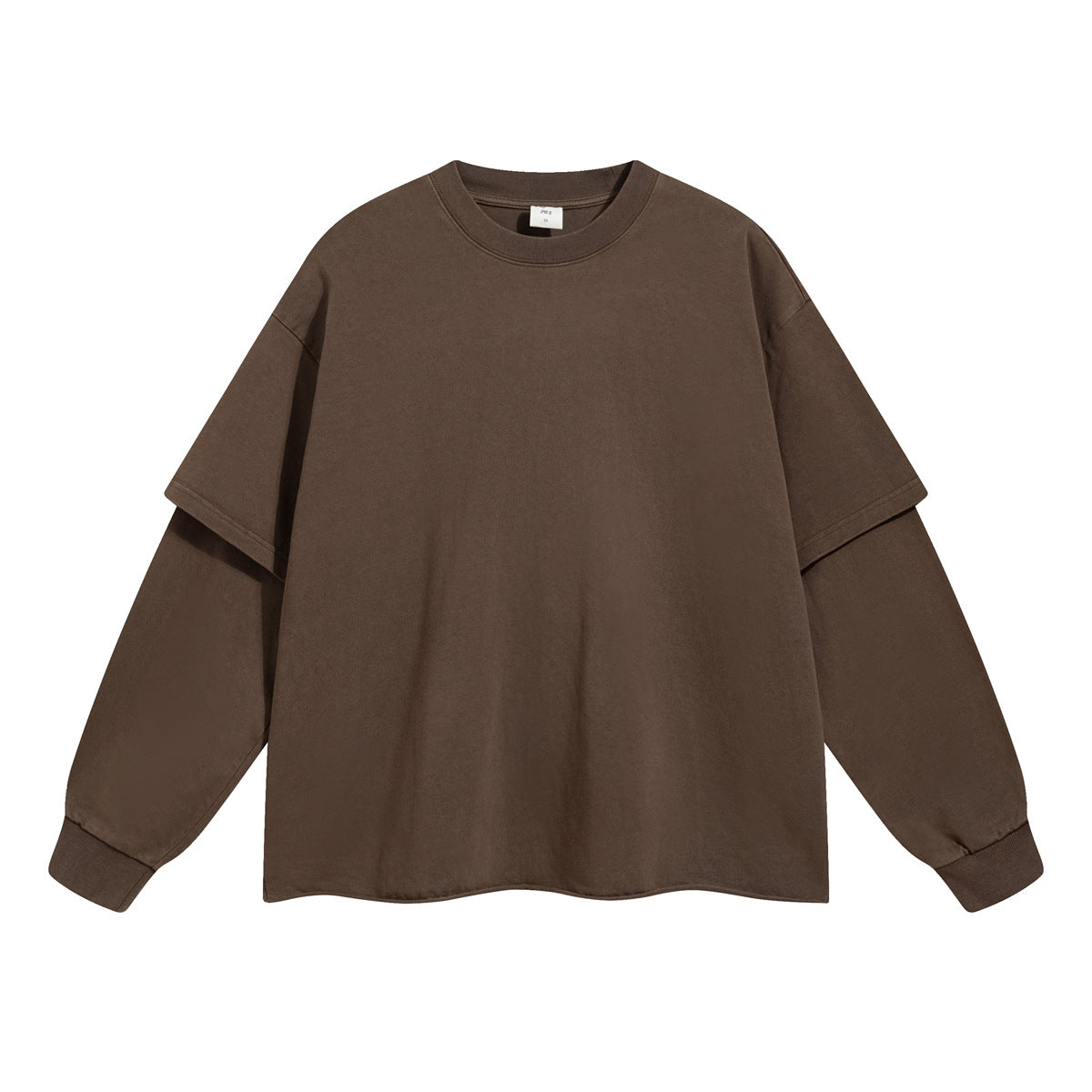 Washed Fake Layered Round Neck Long Sleeve T-Shirt WN7801