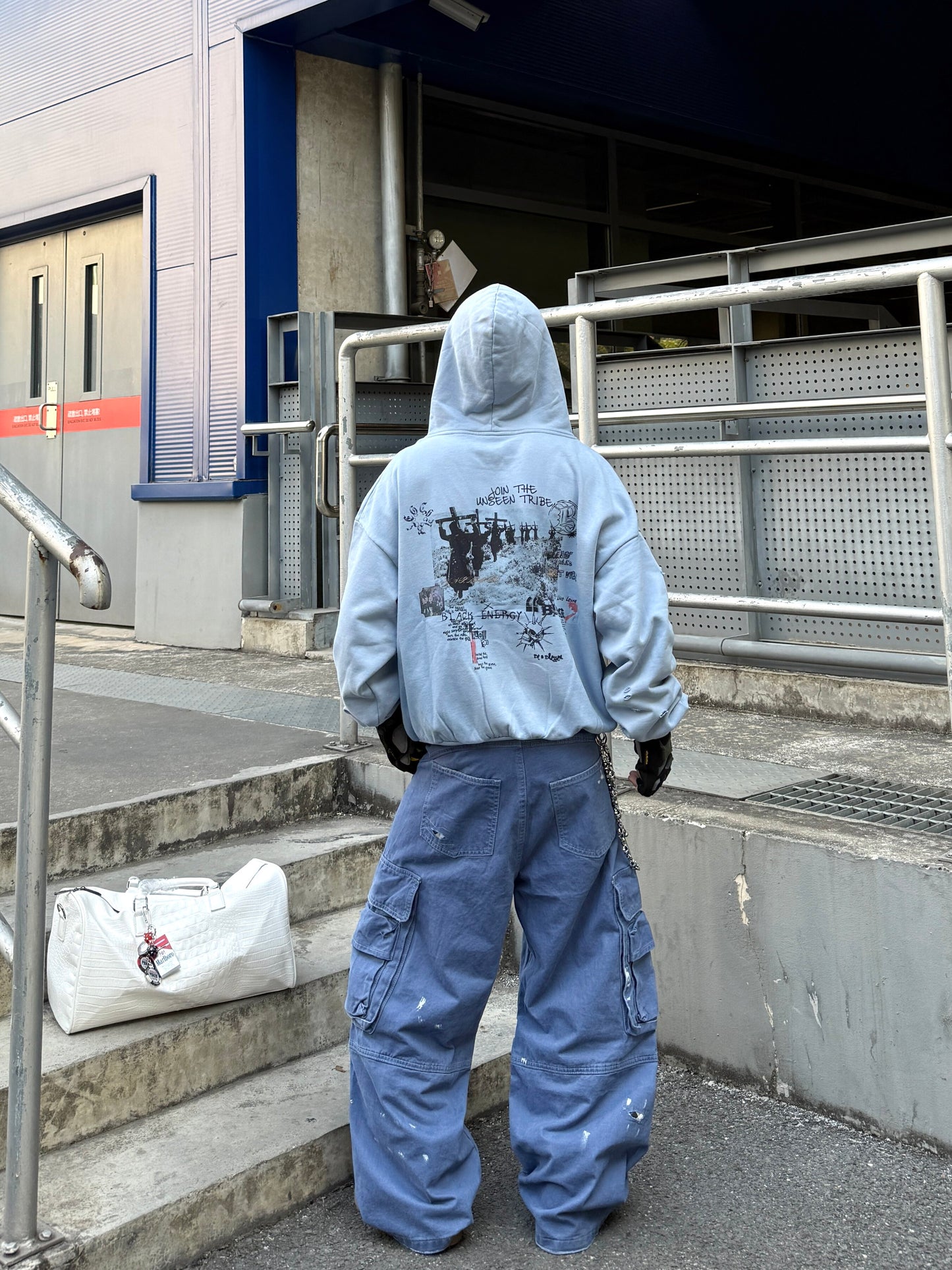 Graffiti Print Damage Zipper Hoodie WN24122