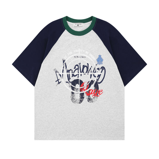 Contrast Raglan Sleeve Cotton Oversize Short Sleeve T-Shirt WN26834