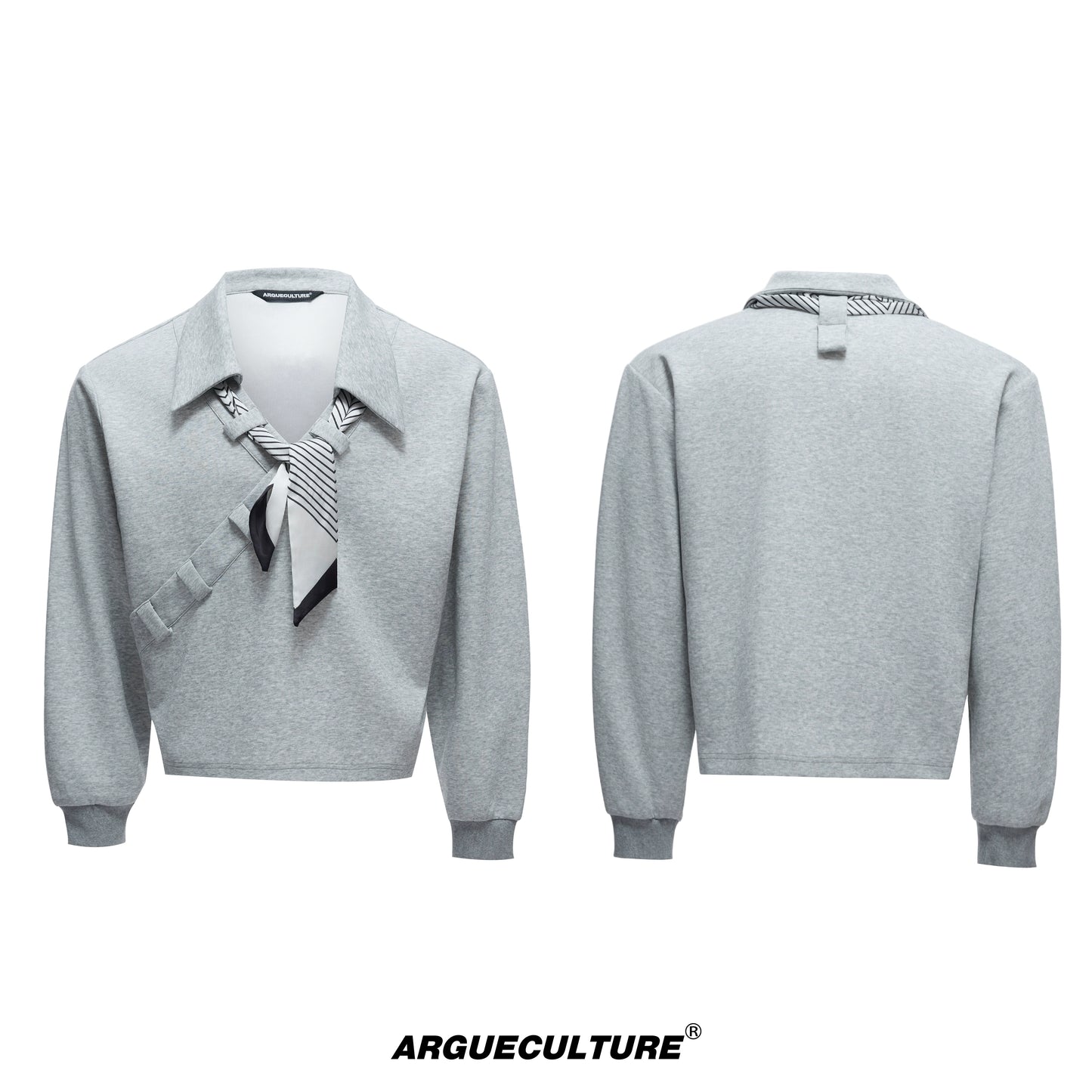 Stripe Scarf Ribbon V-Neck Long Sleeve Shirt WN20534