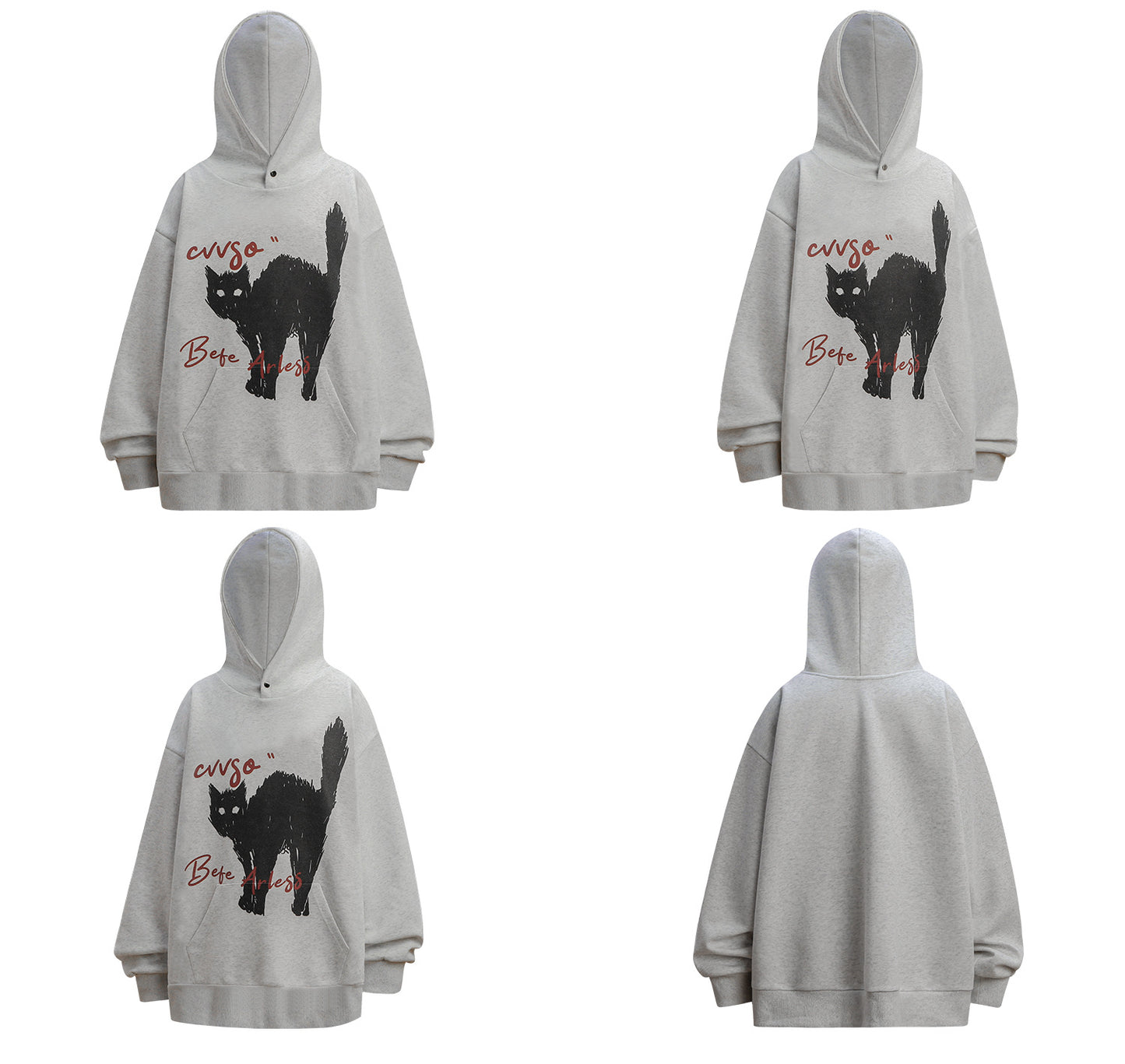 Cat Print Oversize Pullover Hoodie WN26368