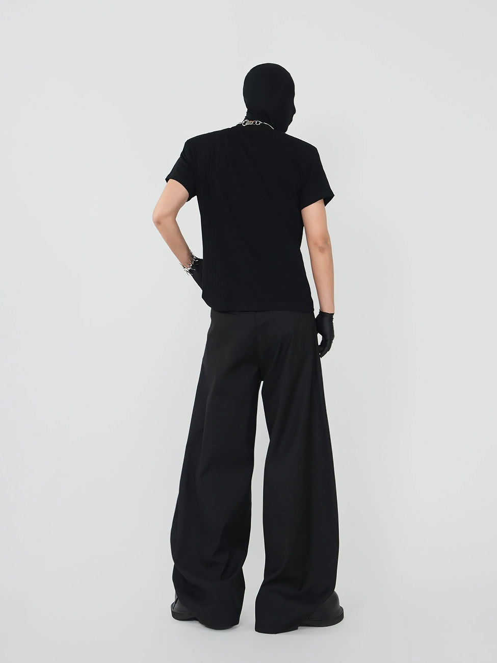 Stretch Slim Short Sleeve T-Shirt & Curved Blade Wide Leg Trousers Setup WN17370