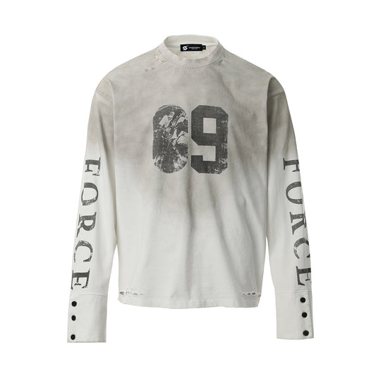Washed Number Print Damage Long Sleeve T-Shirt WN25386