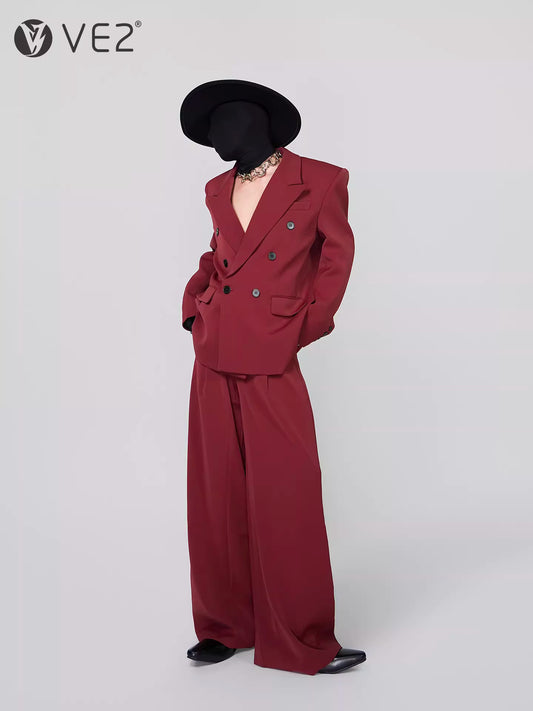 Double Breasted Tailored Jacket & Wide Leg Pleats Trousers Setup WN24306