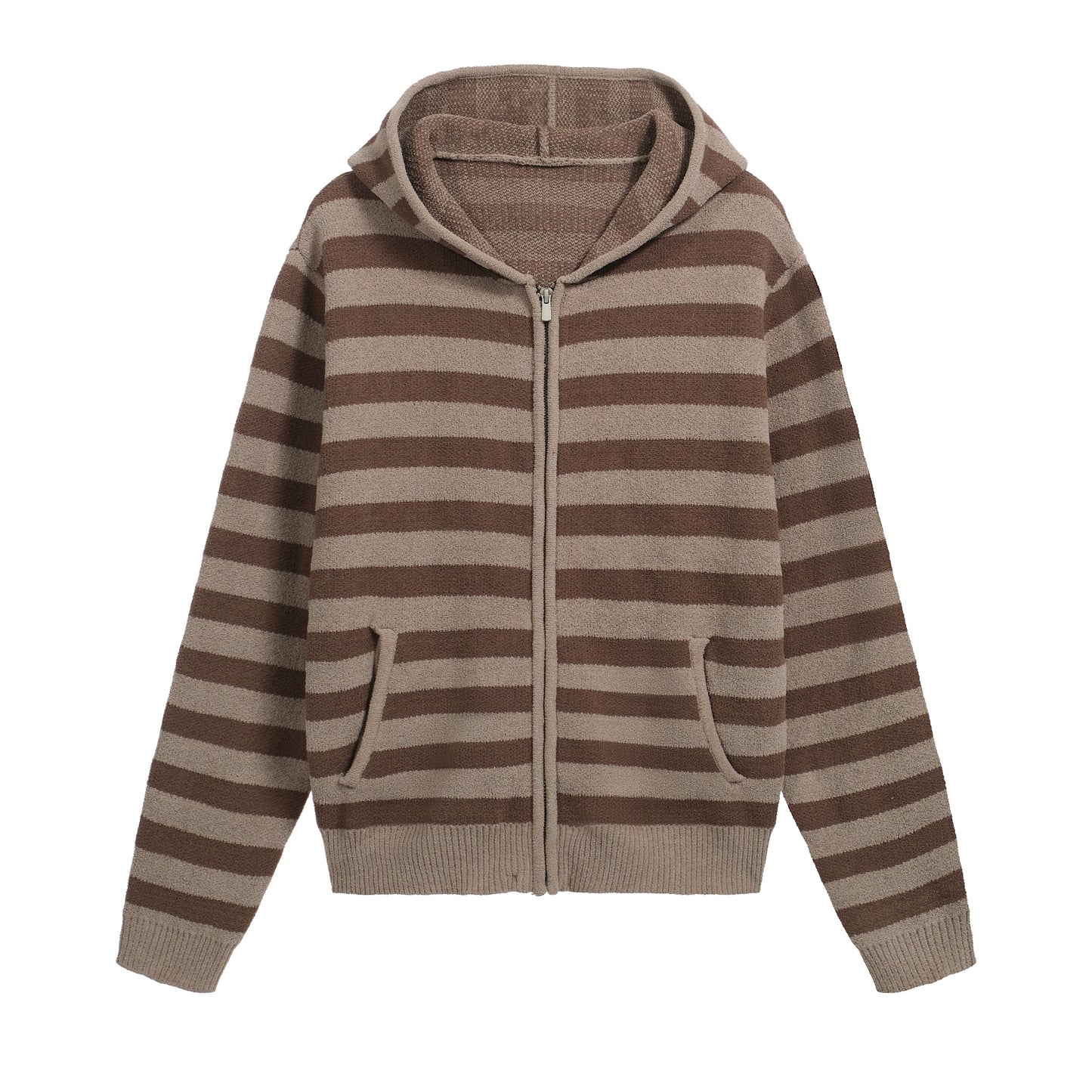 Stripe Knit Short Hooded Zipper Cardigan WN13691