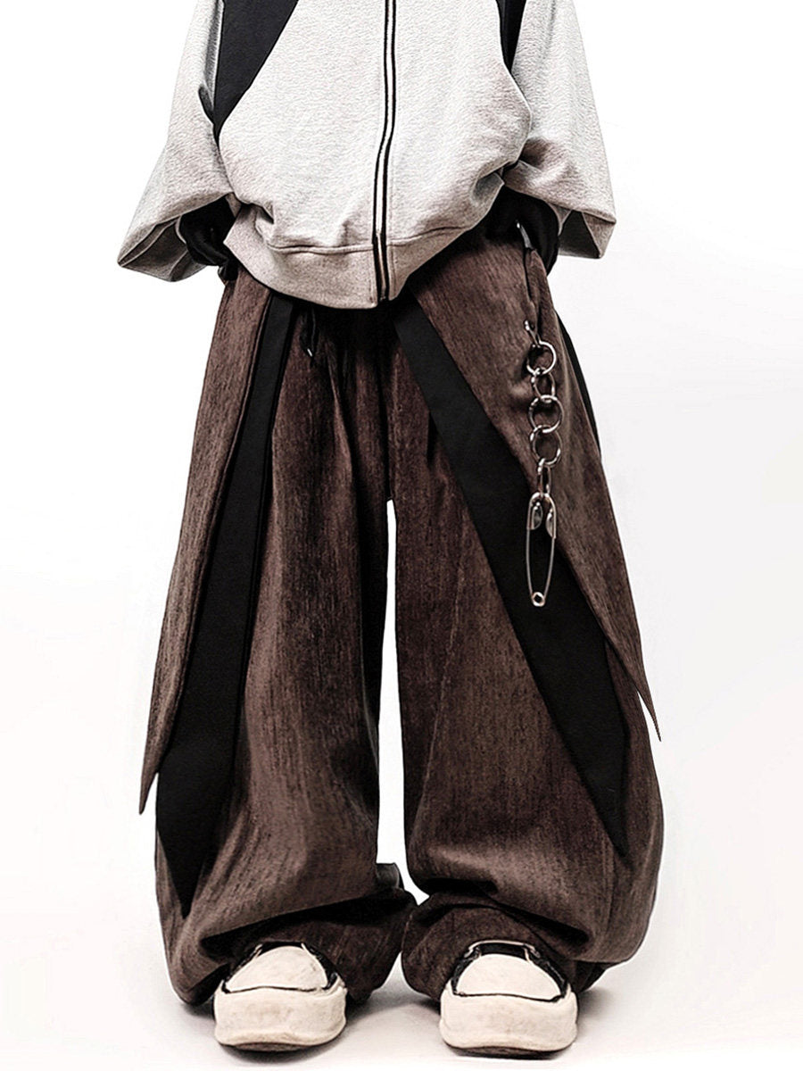 Fake Layered Curved Cut Wide Leg Cargo Pants WN23981