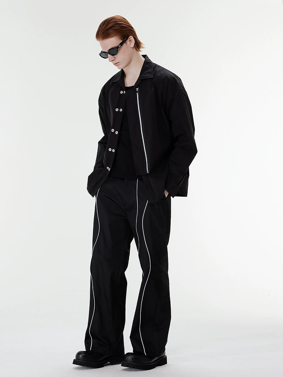 Double Button Zipper Design Oversize Turn-Down Collar Long Sleeve Shirt WN17554