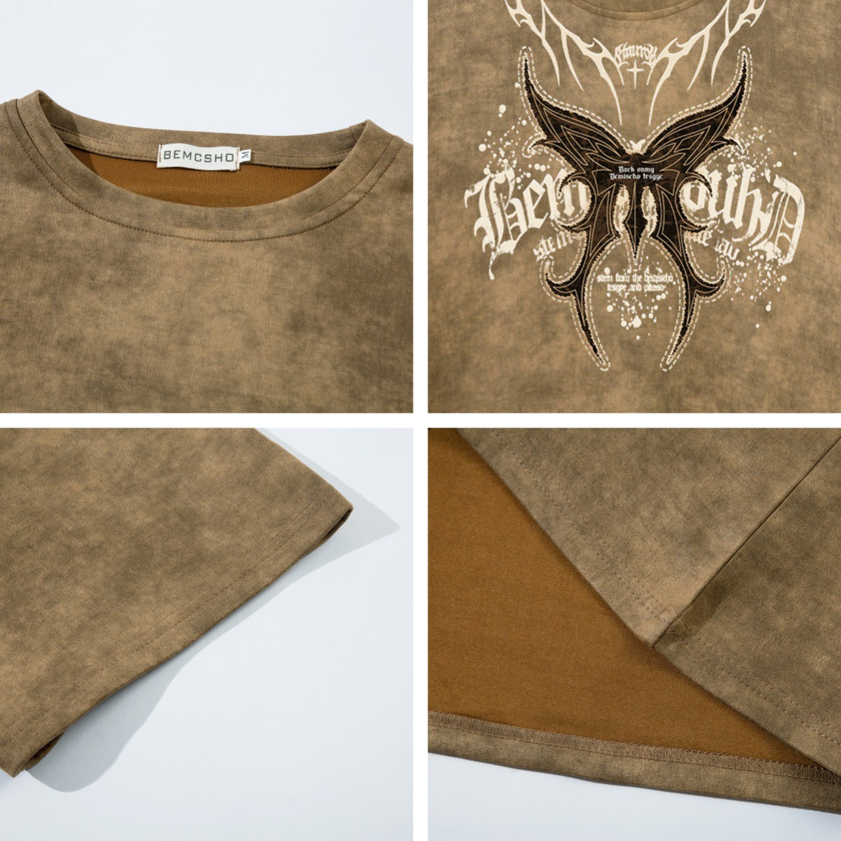 Butterfly Print Suede Design Oversize Short Sleeve T-Shirt WN15110