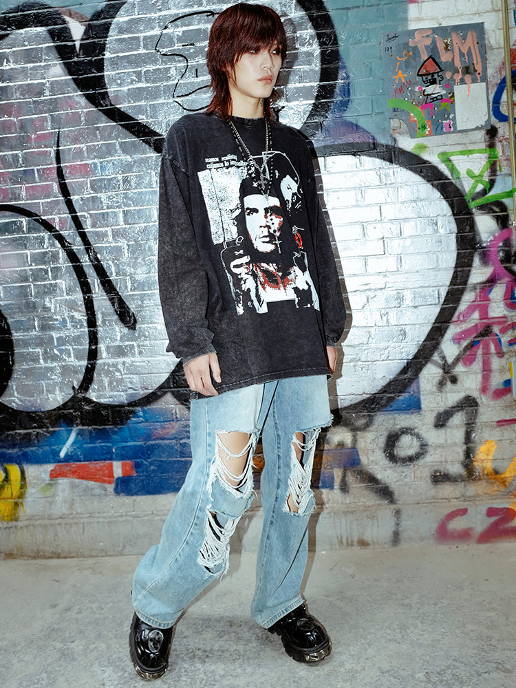 Washed Graphic Print Long Sleeve T-Shirt WN15932