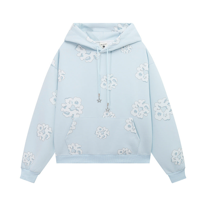 Flower Foam Print Oversize Pullover Hoodie WN15035