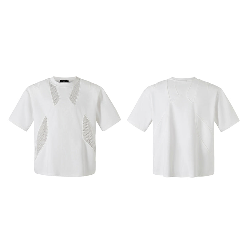 Mesh Patchwork Shoulder-pad Oversize Short Sleeve T-Shirt WN20340